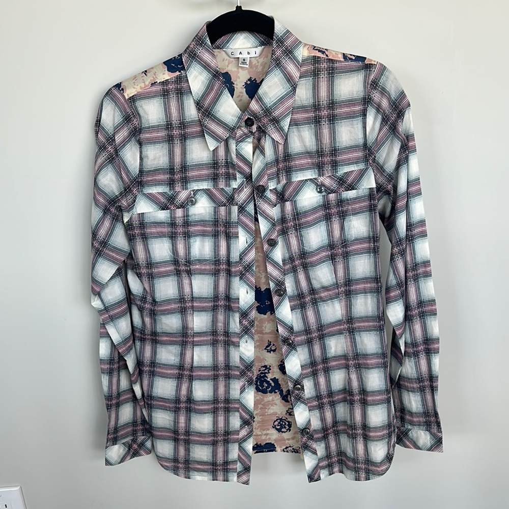Women’s  Plaid Shirt - navy and pink size S